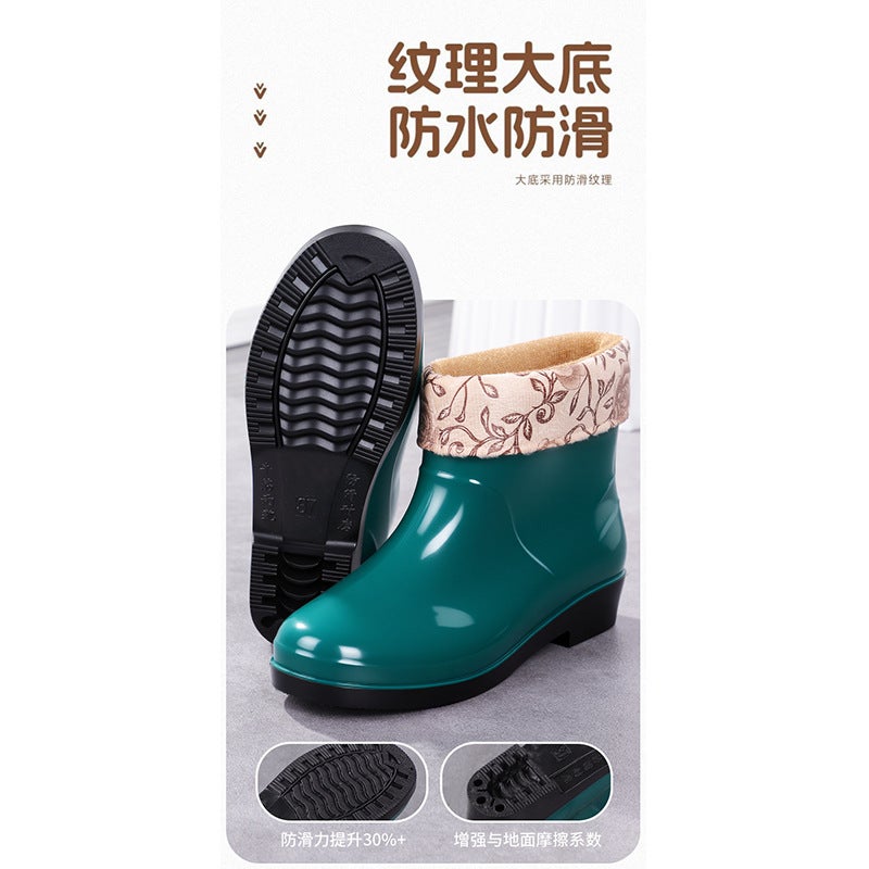 Fashionable Outdoor Short Rain Boots For Women, Waterproof And Non-Slip, Winter Fleece-Lined Rain Boots, Warm Kitchen Work Rain Boots For Women - Image 4